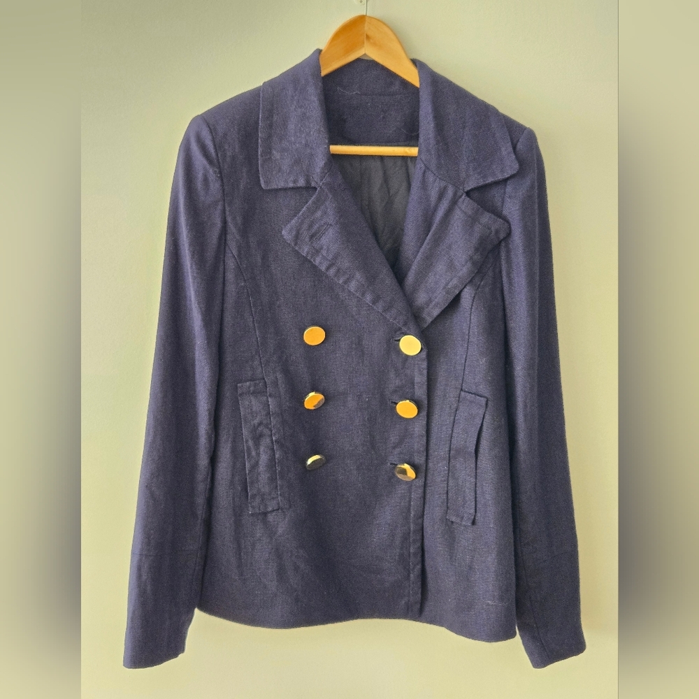 Linen Spring Double-Breasted Navy Jacket